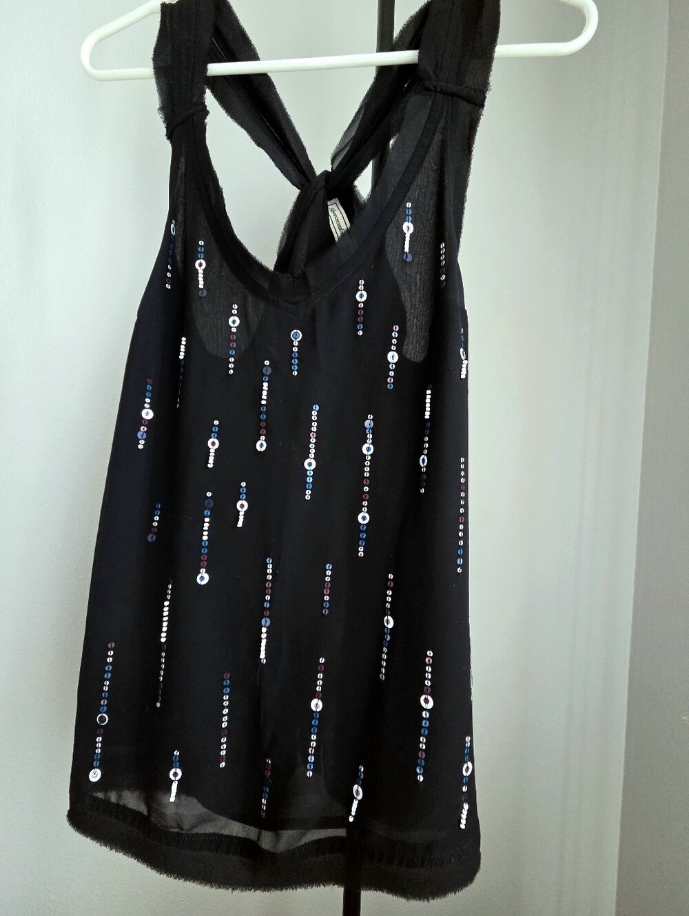 VTG Abercrombie & Fitch Y2K Sheer Beaded Sequin Tank Top Black. NWOT XS